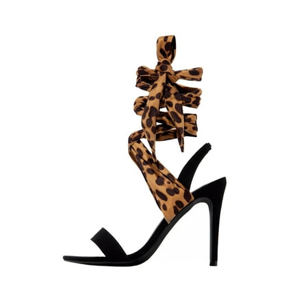 

High Heels for Women Women S Sexy Suede Open Toe High Heel Leopard Print Ankle Strap Sandals