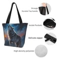 thumbnail image 7 of Cauagu Lonely Night Sky Wolf Print Canvas Aesthetic Tote Bag for Women Beach Bag Shopping Bags Shoulder Bag Reusable Grocery Bags, 7 of 7