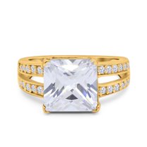 Yellow Tone, Simulated Cubic Zirconia Size-8 Princess Cut Art Deco Engagement Wedding Bridal Ring 925 Sterling Silver