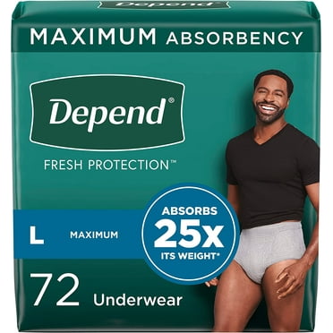 Depend FIT-FLEX Incontinence Underwear for Men, Maximum Absorbency, Disposable, L, Grey, 72 Count