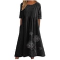 thumbnail image 2 of Gspmoly Robe d'Été, Robe Décontractée à Manches Courtes en Coton et Lin à Col Rond Imprimé pour Femmes pour le Printemps et l'Été, Robes de Soirée pour Femmes Offres Prime, 2 of 6