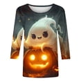 thumbnail image 5 of SDNall Halloween Shirts for Women Funny Ghosts Pumpkin Print Cute Funny Graphiccrewneck 3/4 Sleeve Tops Halloween Gift T Shirt (S-XXXL,Navy), 5 of 5