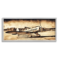 Stupell Industries Vintage Propeller Airplane Aircraft Sepia Photography Framed Wall Art, 30 x 13, Design by John Slemp