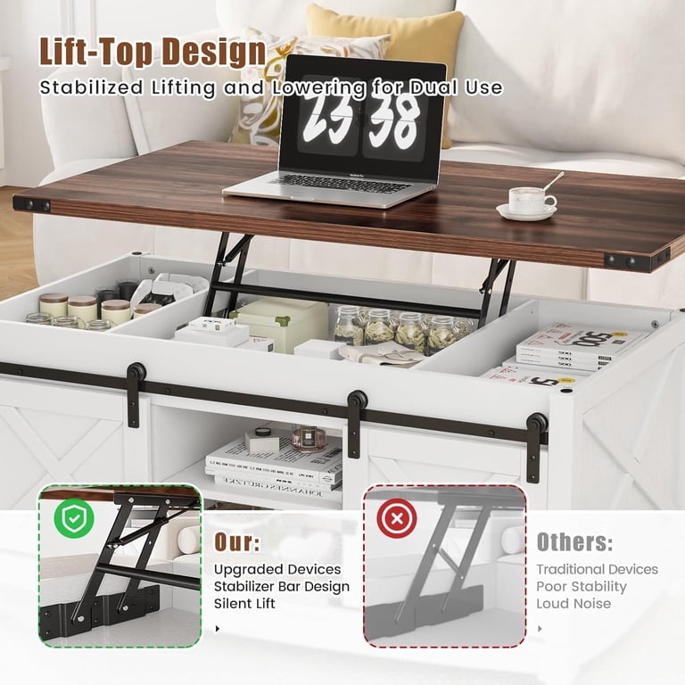 Flycity 48" Farmhouse Lift Top Coffee Table with Barn Door photo 6