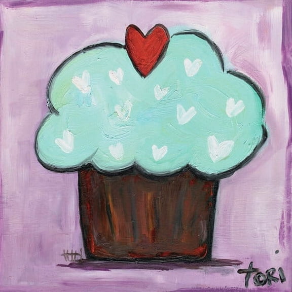 Marmont Hill "Purple Heart Cupcake" by Tori Campisi Painting Print on Canvas