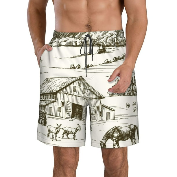 Fotbe Farm Animals 2 Trajes de Baño Estampados para Hombre, Shorts de Verano de Secado Rápido, Ropa de Playa, Bañadores-Large
