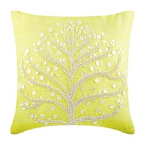 The HomeCentric Euro Sham, Yellow Euro Pillow Covers Pack of 2, 26x26 inch (65x65 cm) Silk European Pillow Covers, Nature & Floral, Leaf, Tree, Mother Of Pearls, Euro Pillow Easter - Yellow Tree