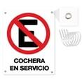 thumbnail image 1 of Señalamiento: "No estacionarse Cochera en servicio" blanco y rojo. Plástico estireno calibre 40, ideal para exteriores. Medidas: 33 x 25 cm, rectangular. Letrero, Señal vertical prohibitiva., 1 of 4
