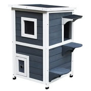 Pawhut Solid Wood 2-Floor Cat Condo Kitten Shelter with Window, Blue