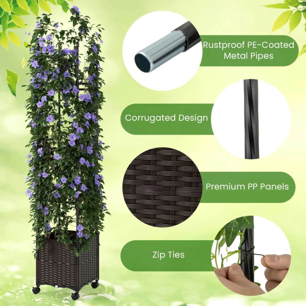 Demifill 87 Inch Tall Raised Garden Bed with Plant Box Trellis, Garden Bed with Lockable Wheels Adjustable Height for Outdoor as Garden, Backyard, Porch, Brown