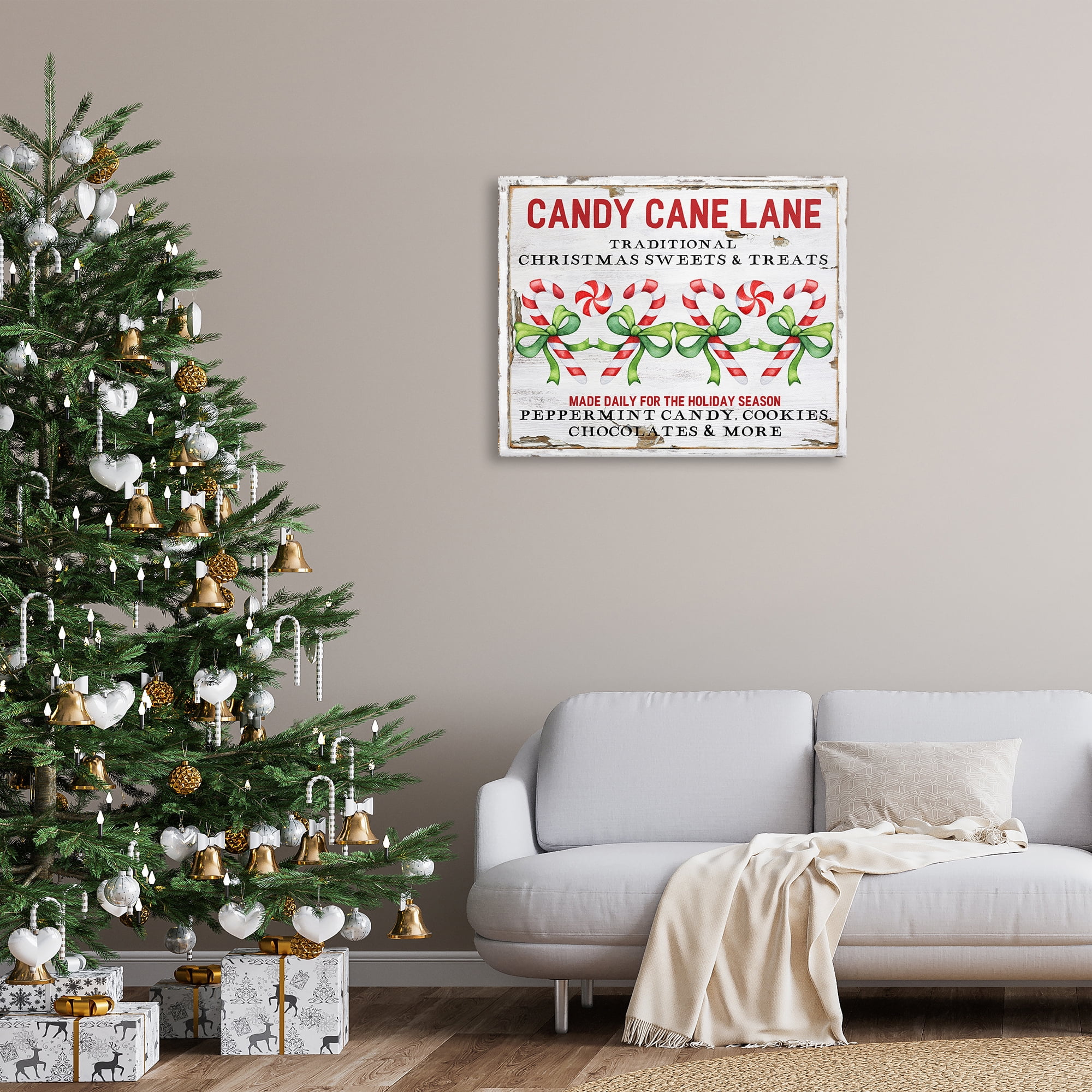 Stupell Industries Candy Cane Lane Sign Holiday Painting Gallery Wrapped Canvas Art Prints Wall Art, 40 x 30