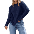 thumbnail image 2 of Women's Oversized Cable Knit Crewneck Sweaters Navy Blue XXXL, 2 of 6