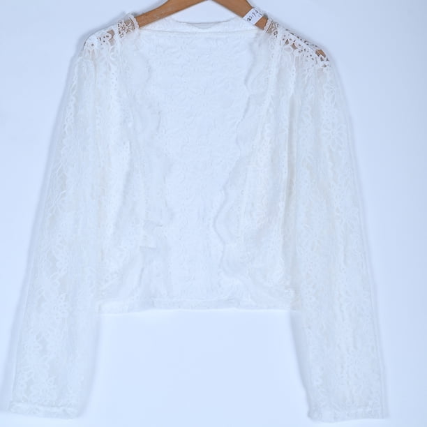 Floral Lace Bolero Shrug Women - 3/4 Sleeve Cropped Sheer Cover Up