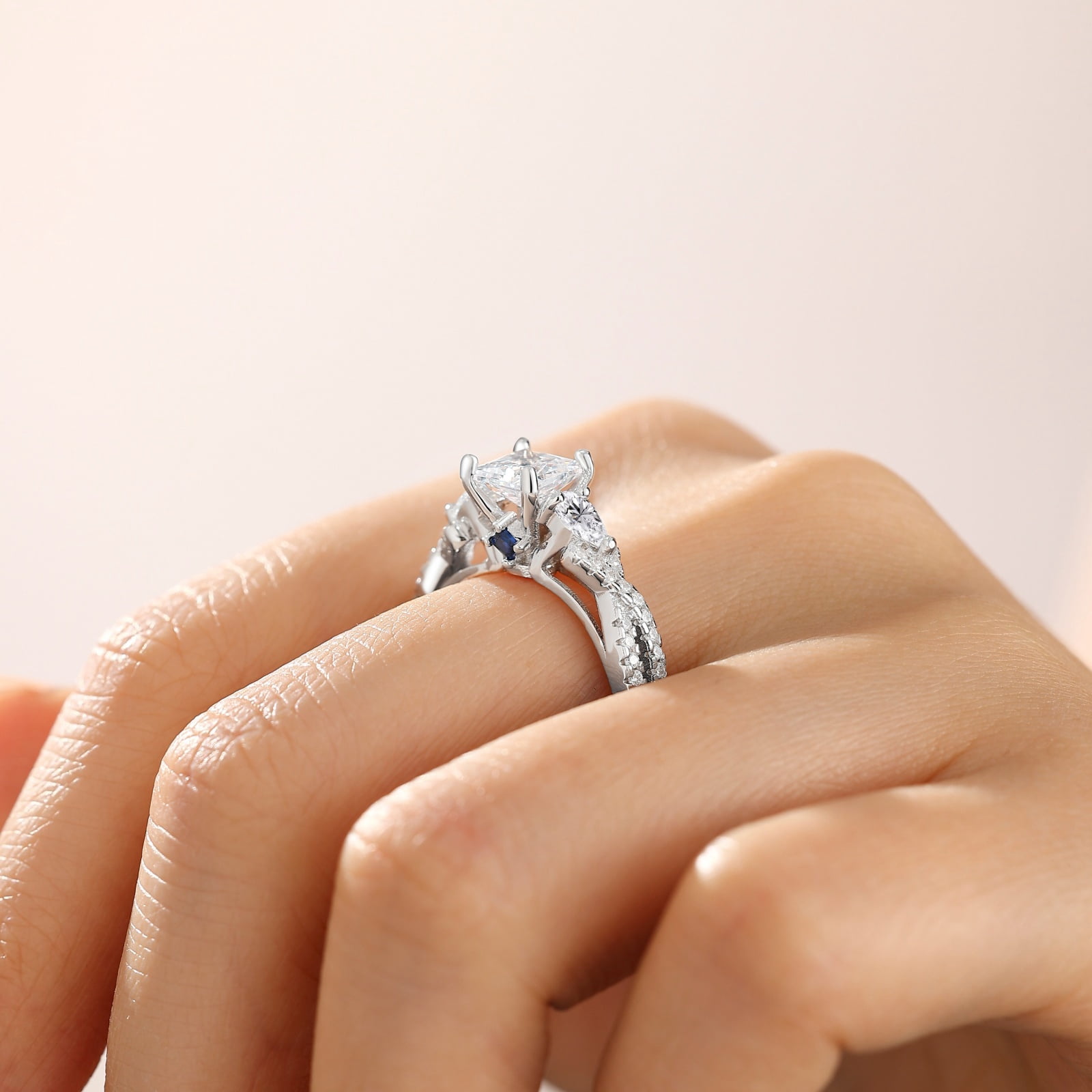 SFTING Engagement Rings for Woman 5A CZ Princess Cut Wedding Rings for Woman Silver 18K White Plated Promise Anniversary Size 9
