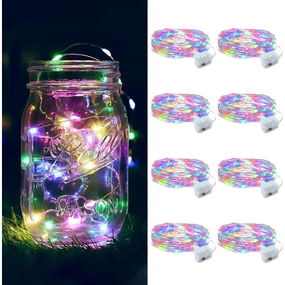 Janrevotw 8 Pack Fairy Lights Battery Operated, 7ft 20 Mini LED Fairy String Lights Silver Wire 3 Modes for DIY, Parties, Wedding, Bedroom, Halloween Christmas Decoration Multicolor