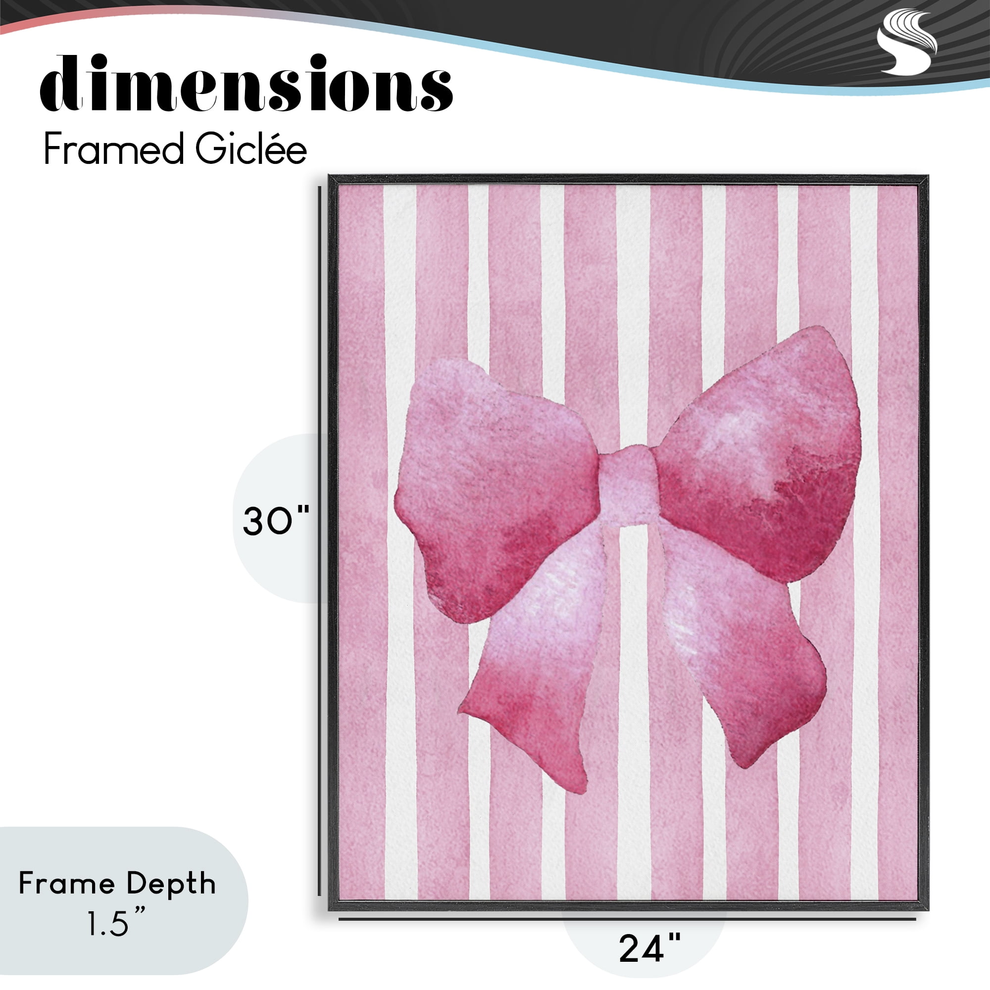 Stupell Industries Chic Bow on Pink Stripes Black Framed Giclee Art, design by Camila Juncos