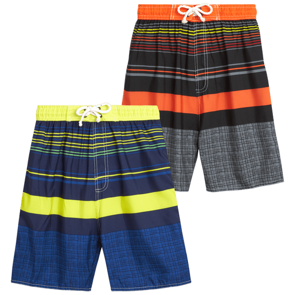 Quad Seven Boys' Swim Trunks - 2 Pack Basic Solid Quick Dry Board Shorts Bathing Suit (8-18)