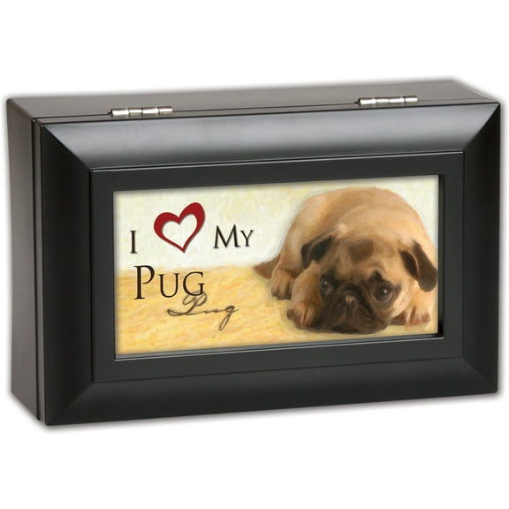 Love My Pug Matte Black Jewelry Music Box Plays Wonderful World