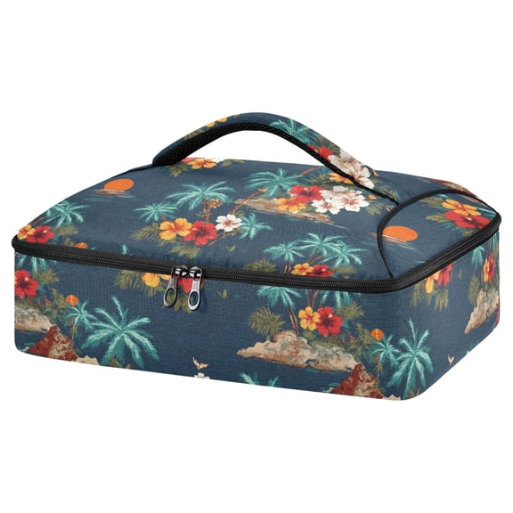 Casserole Carrier Bag Portable Casserole Travel Carry Bag for Outdoor Picnic Camping Flowers and Palm Trees Pattern