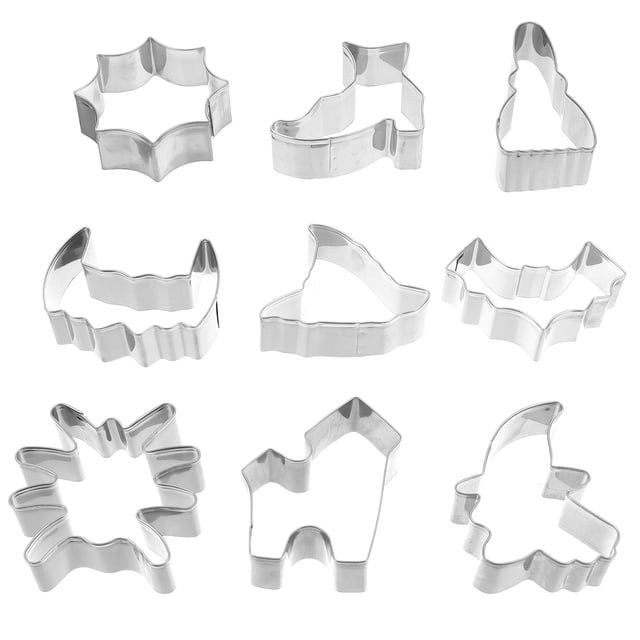 9 Uds. De molde cortador de galletas y pasteles de acero inoxidable para Halloween, herramienta para hornear DIY (estilo aleatorio)