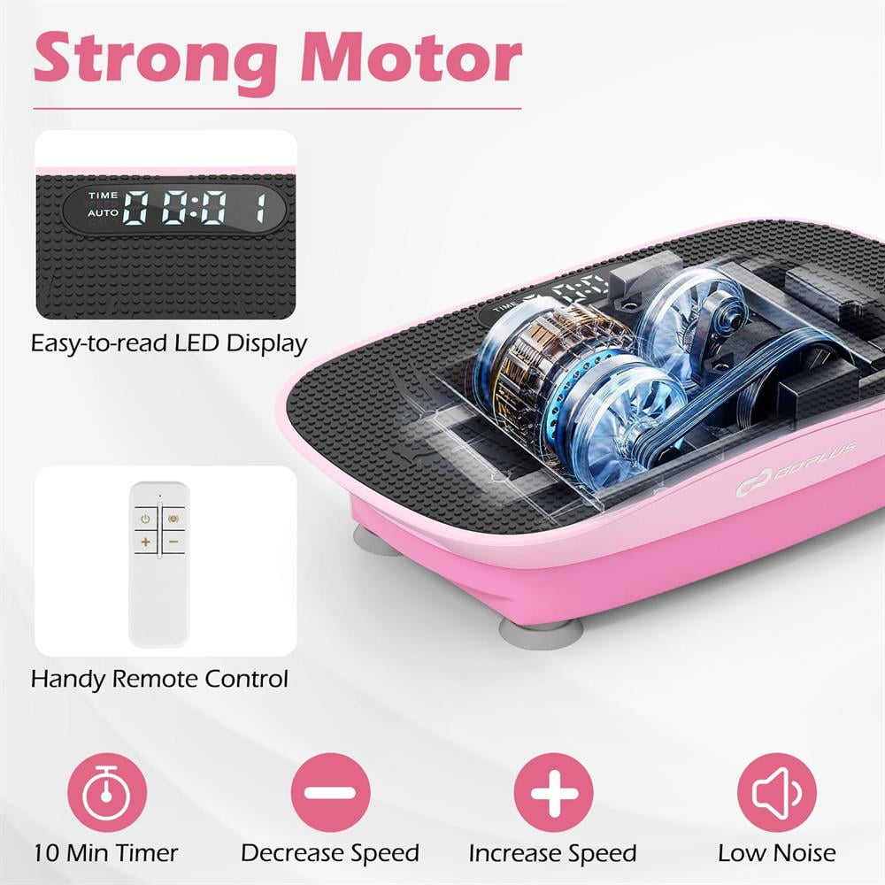 Choco Moon Vibration Plate Exercise Machine for Lymphatic Drainage and Weight Loss with 10 Speed Intensities, Indoor Fitness Equipment-Pink