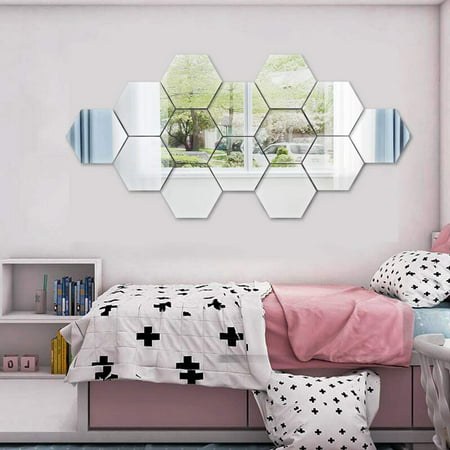 14 Pcs Hexagon Mirror Wall Stickers, Plastic Wall Mirror For Gym