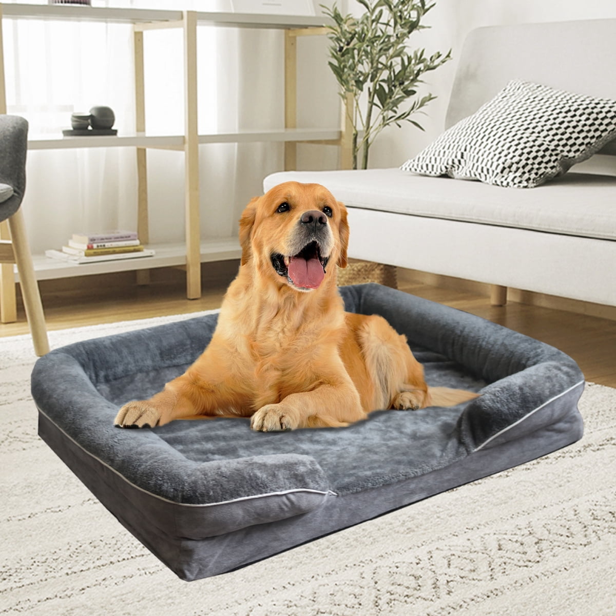 Extra Large Memory Foam Dog Bed for Large Dogs, Waterproof Orthopedic Dog Couch with Removable Washable Cover, Nonskid Bottom, 5-Side Support Pet Bed for Golden Retriever, Labrador