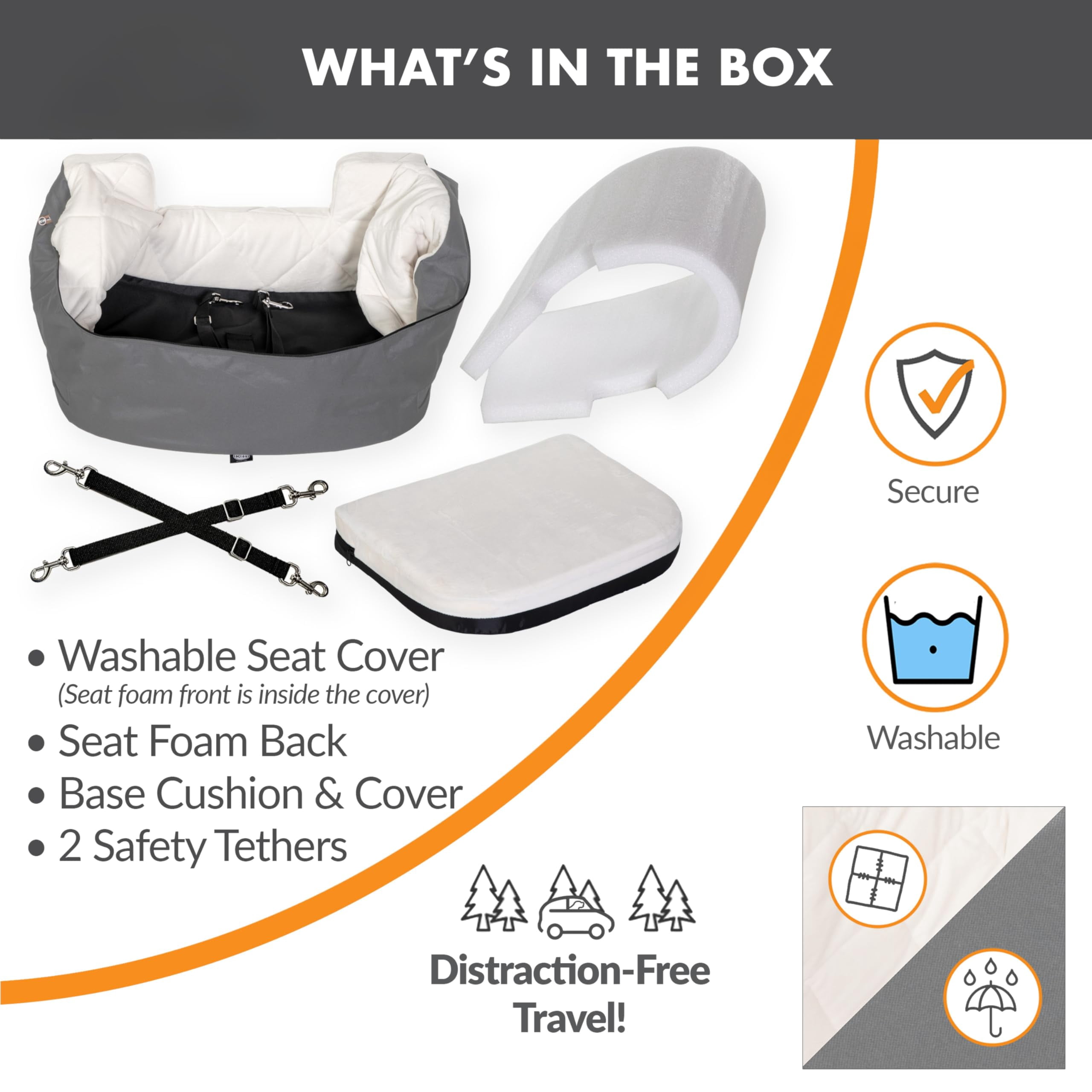 Bucket Booster Dog Car Seat  Belt Secured 2 Safety Leashes Washable Covers Sturdy Seats For Cats & Dogs - Small Gray/cream