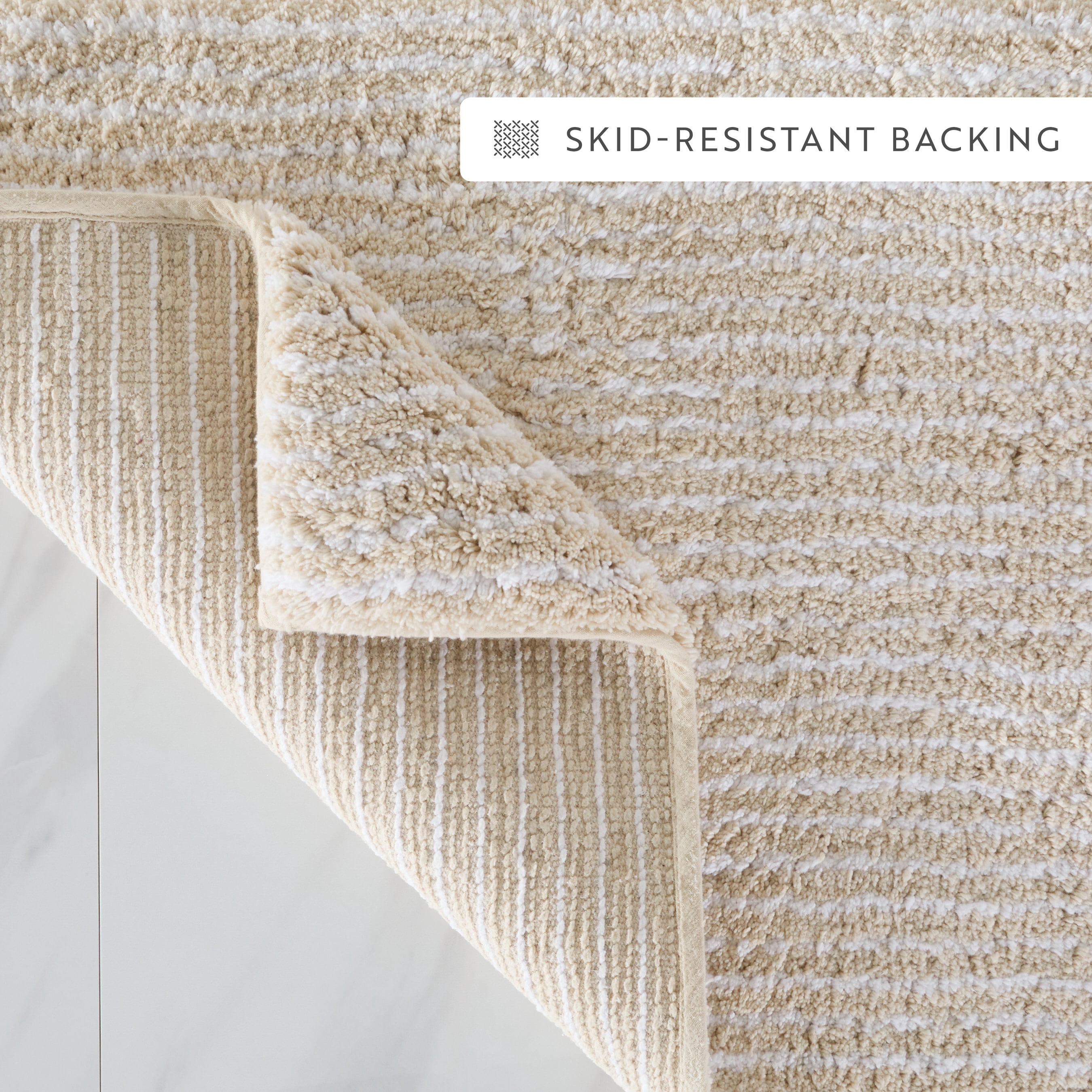100% Cotton Pinstripe Patterned Bath Mat by Comfort Canopy, Natural, 24" x 17"