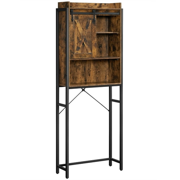 VASAGLE Armoire de Rangement au-Dessus des Toilettes, Support de Salle de Bain, Gain de Place pour Machine à Laver, avec Placard et Étagères, Cadre en Acier, Industriel, Brun Rustique et Noir