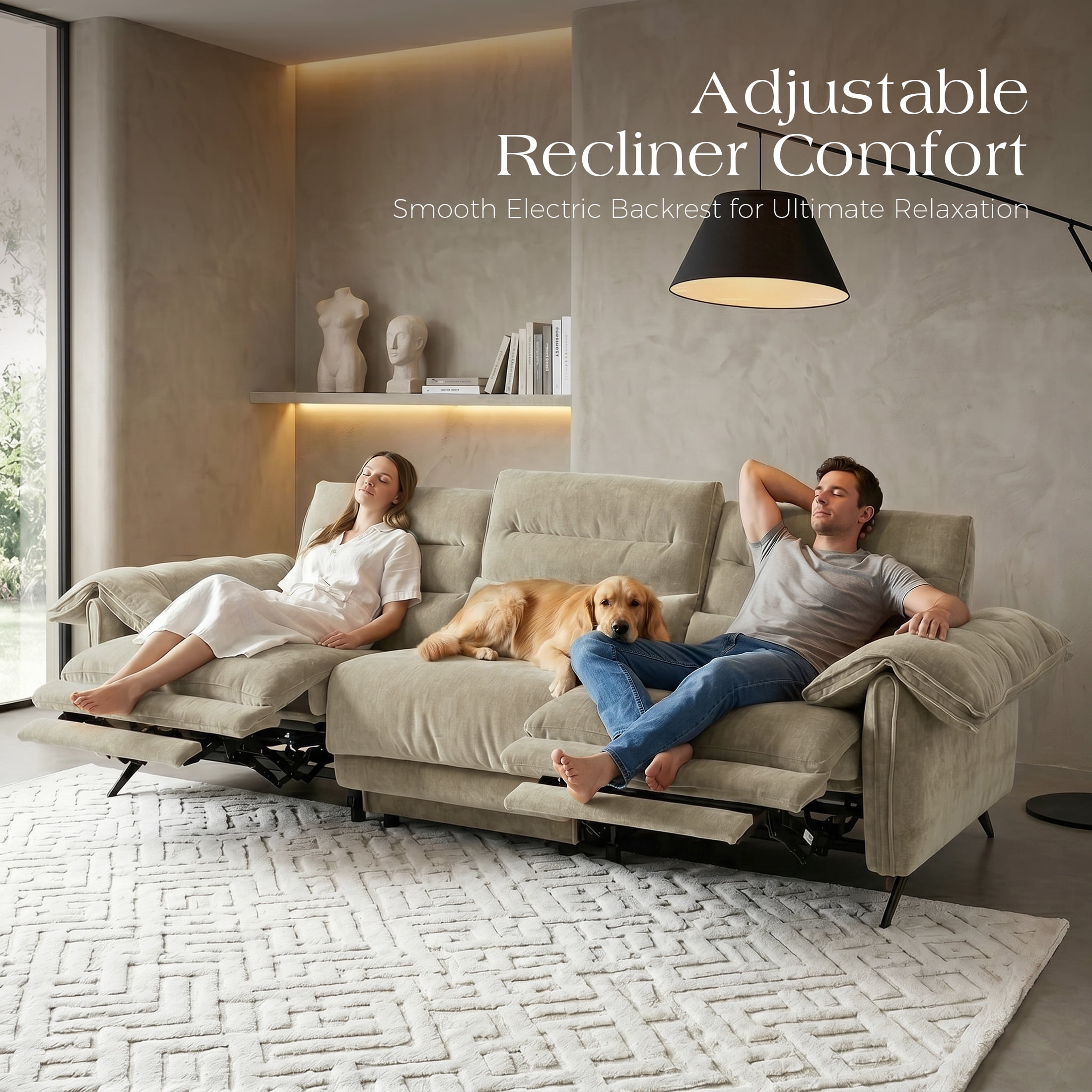 Aenkyo 108" Oversized 3-Seater Power Reclining Sofa with USB Ports and Footrest, Taupe