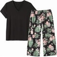 thumbnail image 7 of WQD Womens Pajama Sets 2 Piece Lounge Sets Soft Loungewear Comfy Pj Sets V Neck Short Sleeve Top and Capri Pants Loose Sleepwear with Pockets, 7 of 7