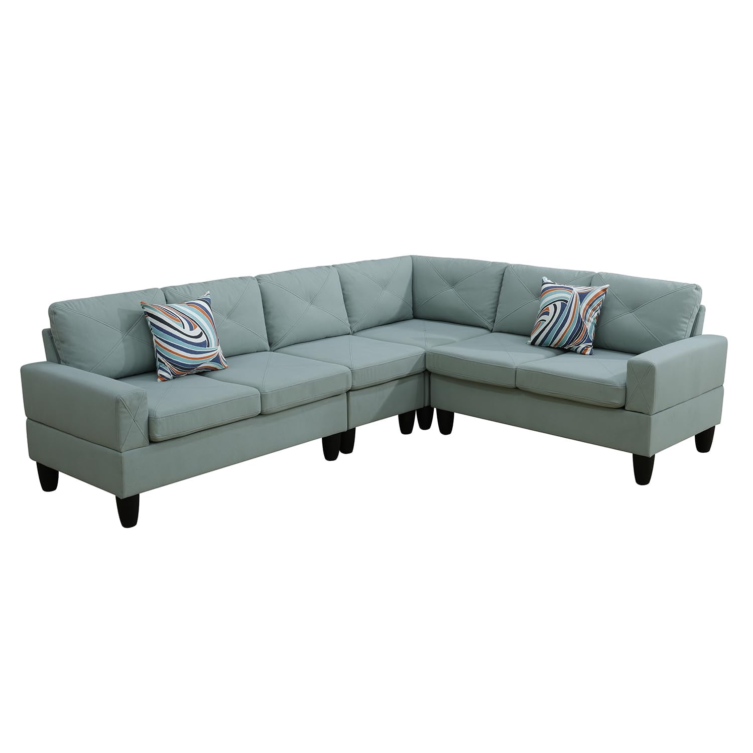 4-Piece Couch Living Room Sofa Set, 6 Seater Modular Sectional Couch L Shaped Corner Sofa, Pale Green