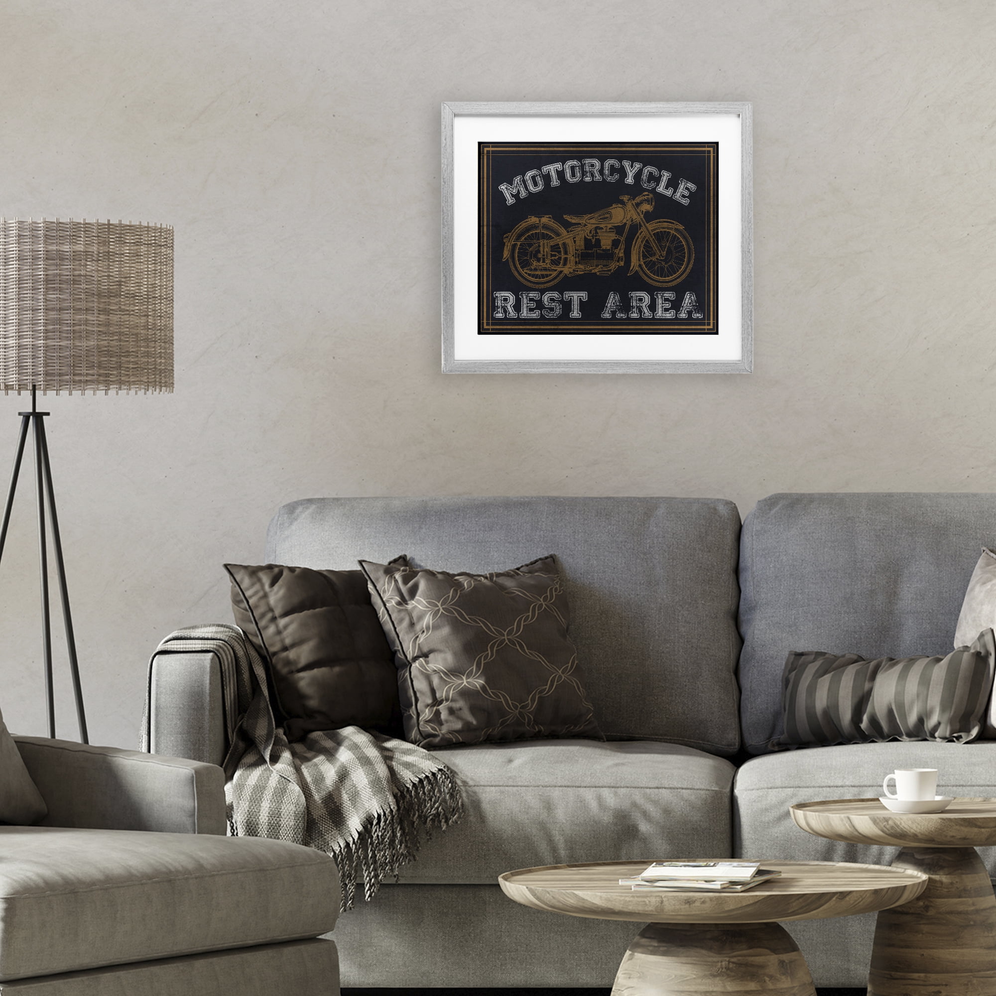 Stupell Industries Motorcycle Rest Area Gray Framed Print Under Glass, design by Marcus Prime