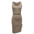 thumbnail image 7 of Babysbule Woman Summer Dresses Women Round Neck Solid Slimming Hem Ruched Drawstring Sleeveless Tank Dress, 7 of 7