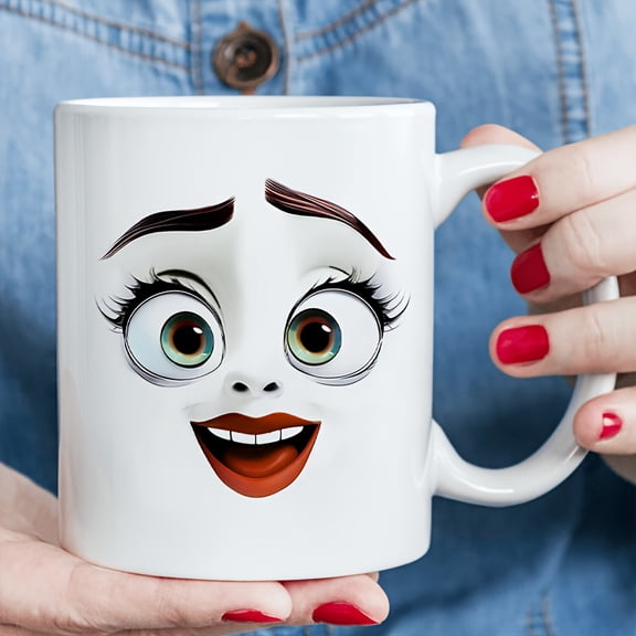11oz Ceramic Coffee Mug with Unique 3D Face Design