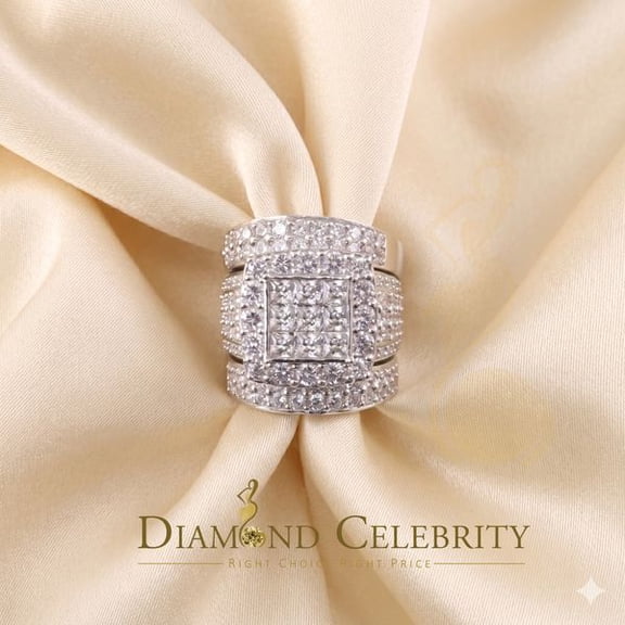 Diamond Celebrity's 12.60ct Cubic Zirconia White SterlingSilver Men's/Women 3PC Wedding Rings Size 9