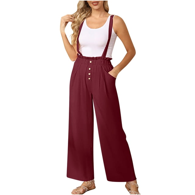 Timegard Womens Rompers RemovableStrap Straight Leg Jumpsuit with Pockets Casusl Loose Comfy Overalls