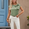 thumbnail image 6 of BRGZLK Women's Bow Tie Cap Sleeve Solid Color Blouse Tied Detail Top For Work Casual Professional Elegant Premium Versatile, 6 of 6