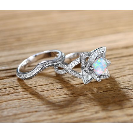 Bold Flower Ring - Fire Opal Flower Ring Set