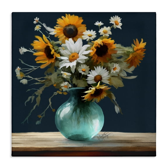 Stupell Industries Summer Sunflower Bouquet Botanical & Floral Painting Gallery Wrapped Canvas Art Print Wall Art, 17 x 17