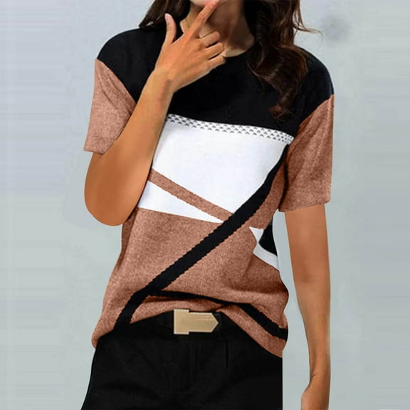 Teissuly Women Fashion Casual Printed Short Sleeve Round-Neck Pullover Blouse T-shirt Tops