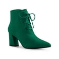 thumbnail image 1 of Unique Bargains Pointed Toe Lace Up Block Heel Ankle Boots for Women Dark Green (Size 9), 1 of 4