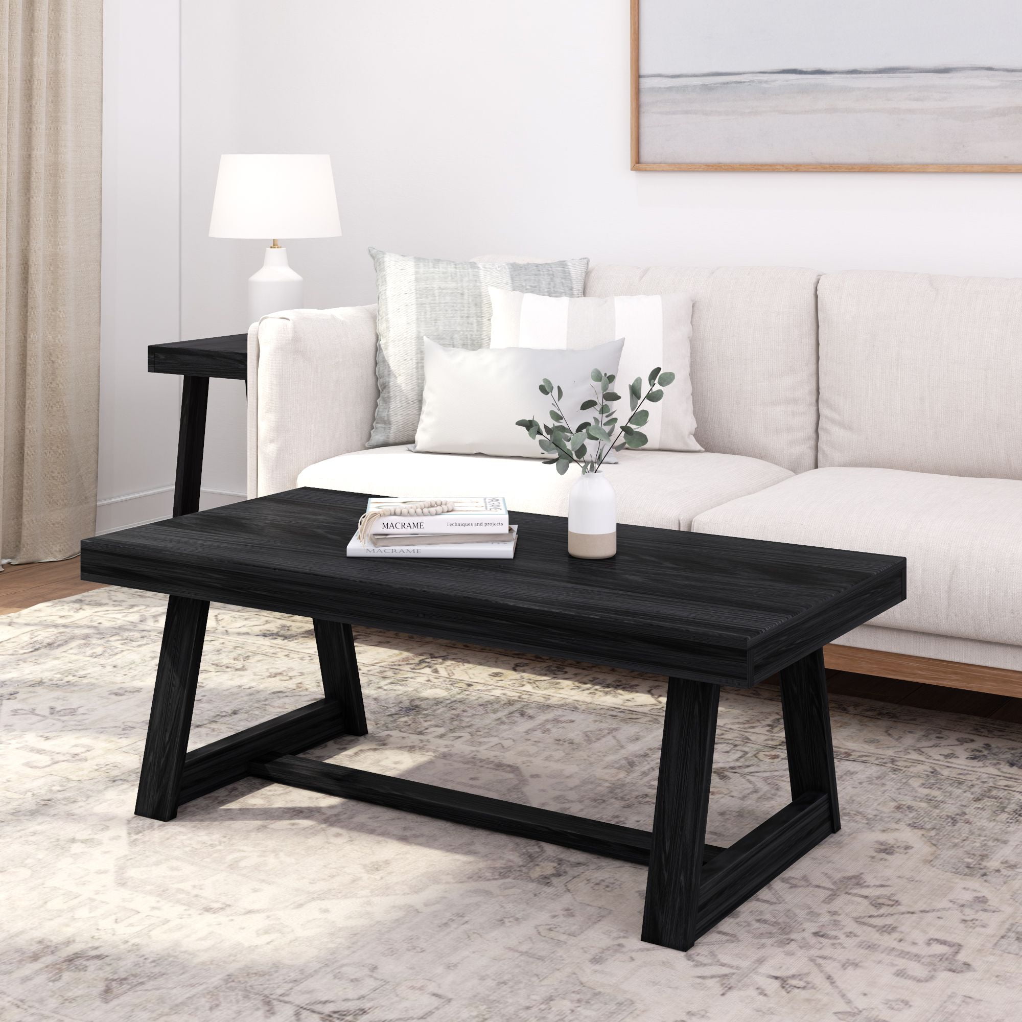 Plank+Beam Farmhouse Coffee Table, 48" Solid Wood Tables for Living Room, Rectangular Center Table