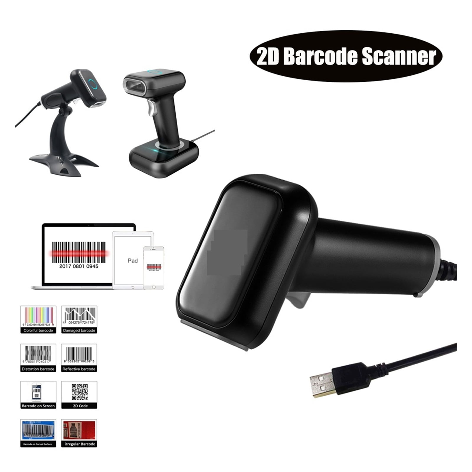 2D 1D Barcode Scanner High-performance Scanner QR Code Reader USB Wireless High Speed Durable Full Exposure With Base For Store ,Easy to Operate