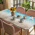 thumbnail image 3 of Teal Ombre Coastal Table Cloths for 3 Foot Rectangle Tables, Sea Nautical Summer Beach Starfish Coral Patio Waterproof Elastic Fitted Tablecloths, Washable Rectangular Table Cover for Camping, 3 of 8