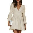 thumbnail image 1 of ZAXARRA Women Solid Color Deep V Neck A-Line Party Mini Dress for Beach Cocktail Club Streetwear, 1 of 5