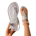 thumbnail image 4 of ssuyfkrb Summer Sandals,Sandals Women Comfortable,Summer Sandals for Women,Open Toe,Sequin,Flat Heel,Casual,Silver,3XL, 4 of 9