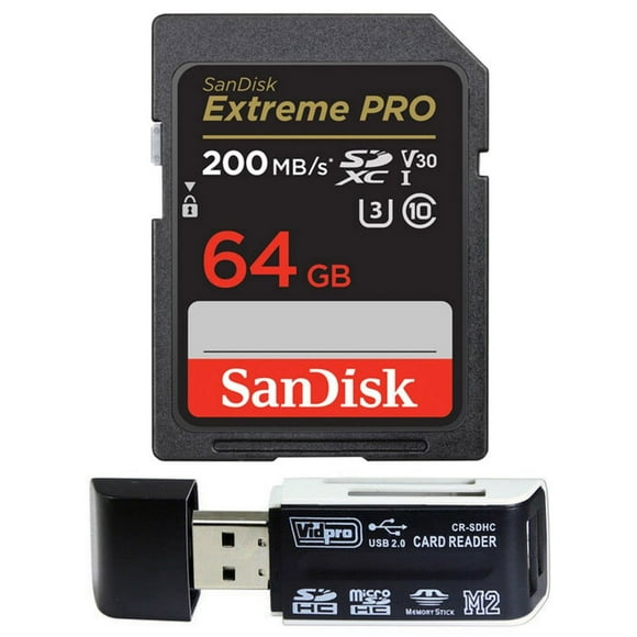 SanDisk Extreme PRO 64GB UHS-I U3 SDXC Memory Card for 4K Ultra High Definition Photos and Videos Plus a USB 2.0 Card Reader