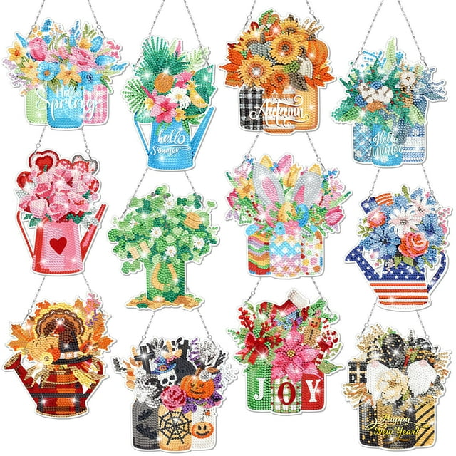 Kits de guirnaldas artísticas con diamantes GlikCeil, flores de temporada, 12 unidades